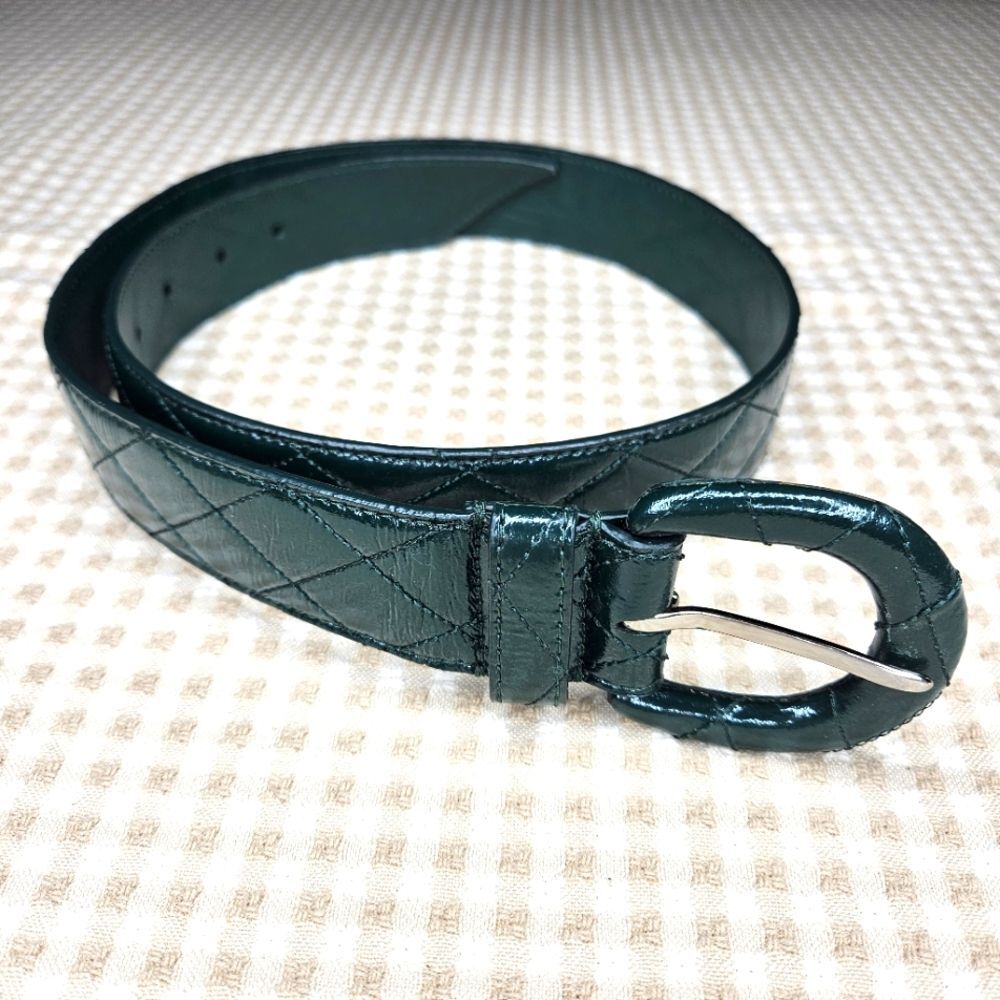 Talbots Quilted Dark Green Patent Leather Belt